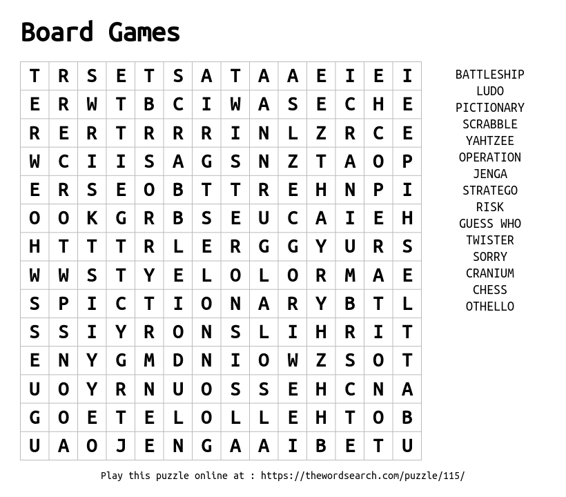 Chess Word Search Puzzle