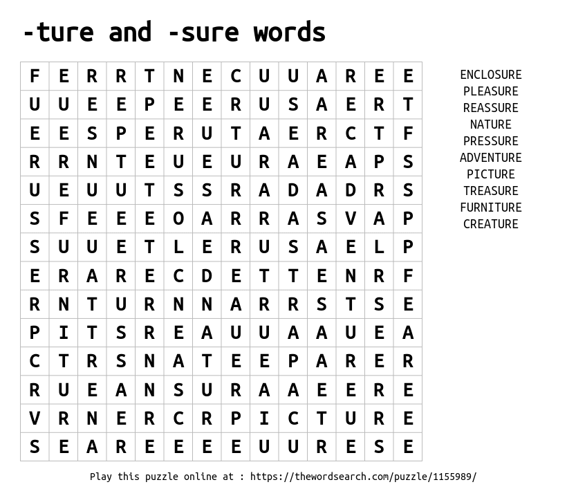  ture And sure Words Word Search