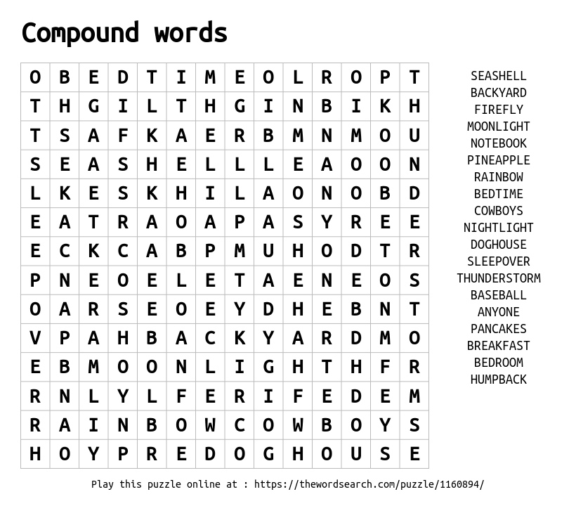 Compound Words Word Search