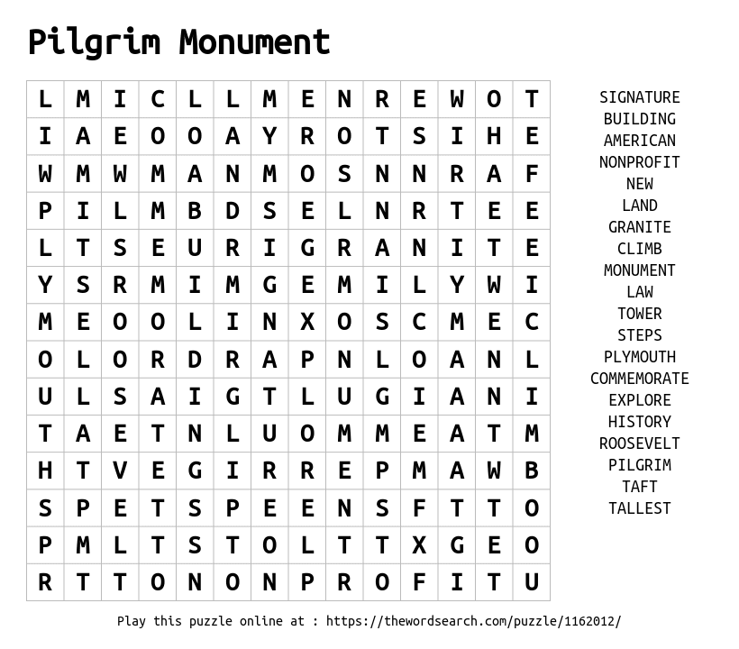 Word Search on Pilgrim Monument