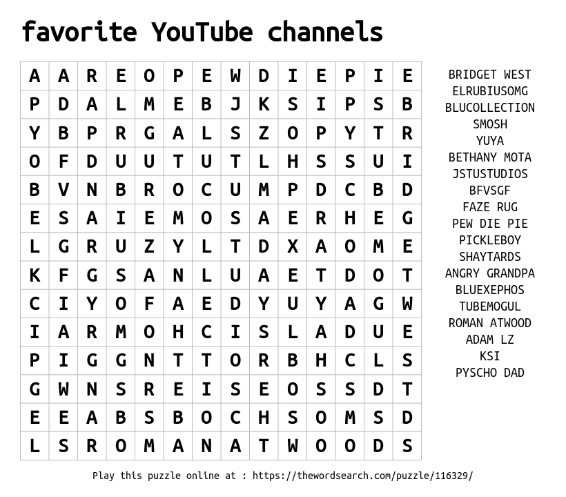 Download Word Search On Favorite YouTube Channels