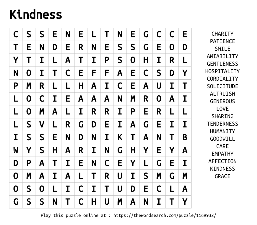 Word Search on Kindness