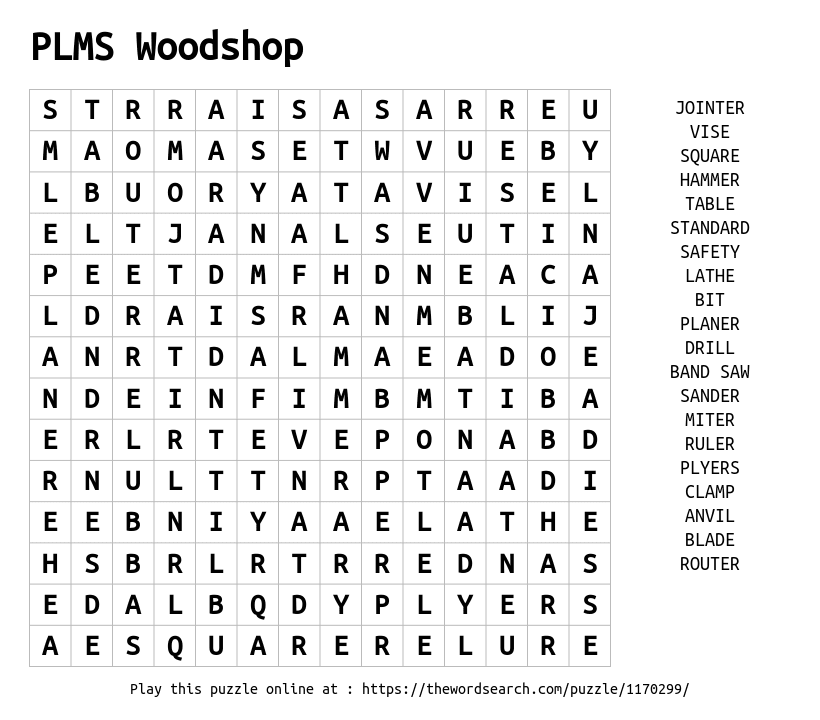 Download Word Search on PLMS Woodshop