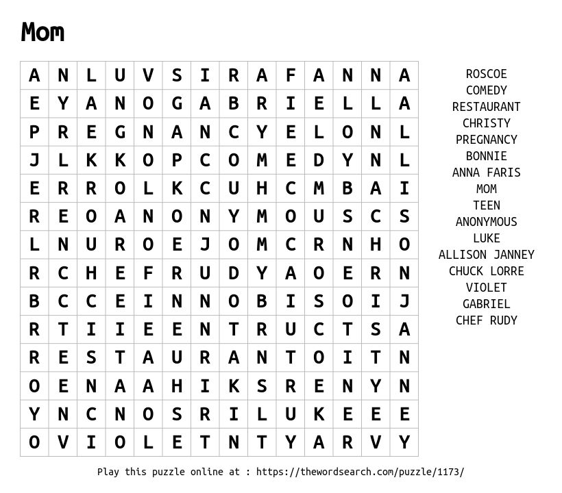 Mom word search