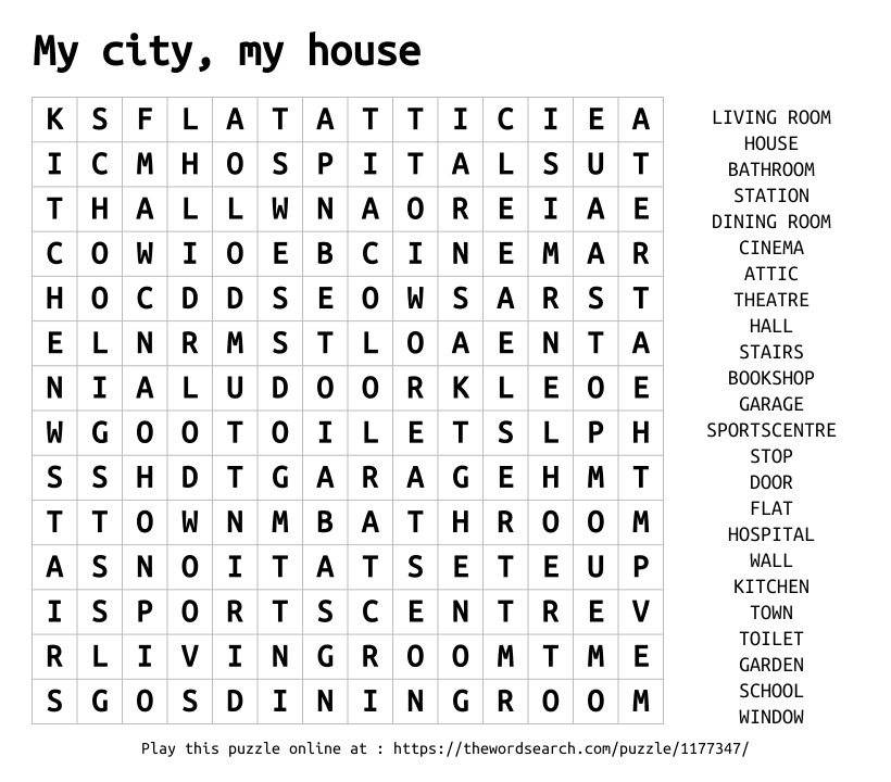 Word Search on My city, my house