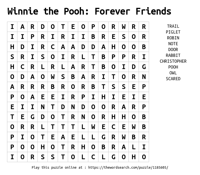 Download Word Search On Winnie The Pooh: Forever Friends