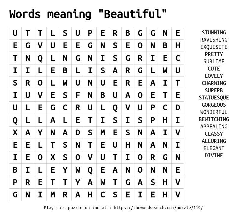 Download Download Word Search on Words meaning "Beautiful"