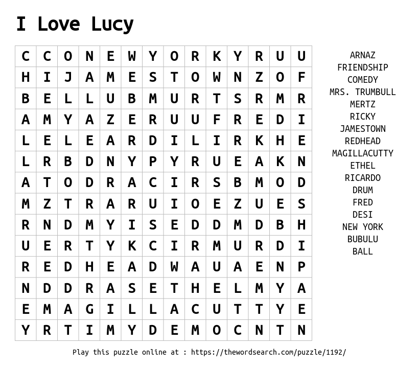 Word Search on I Love Lucy