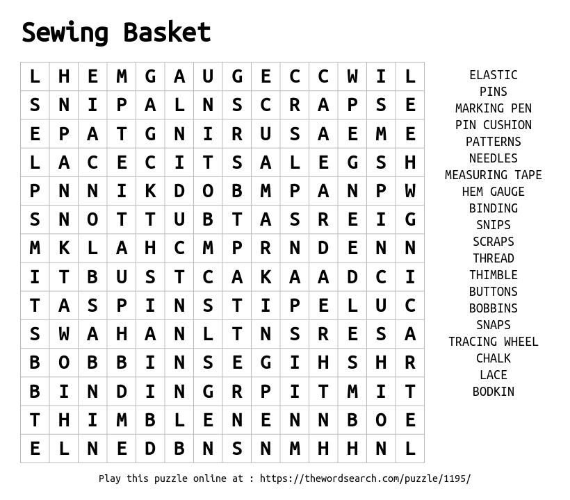 Word Search on Sewing Basket