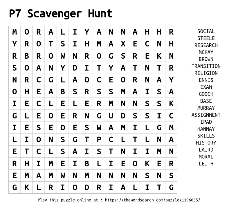 download word search on p7 scavenger hunt