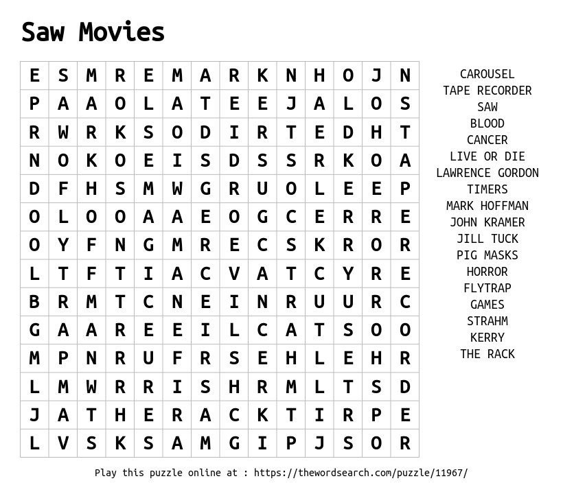 Word Search on Saw Movies