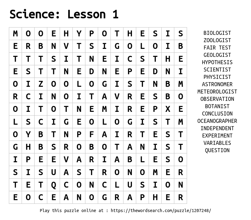 Download Word Search on Science: Lesson 1