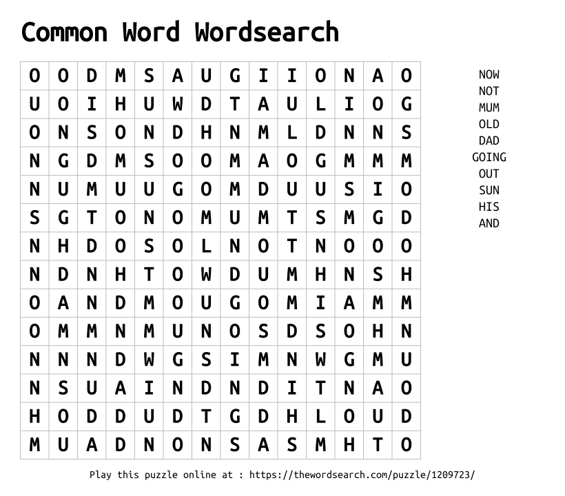 Common Word Wordsearch Word Search