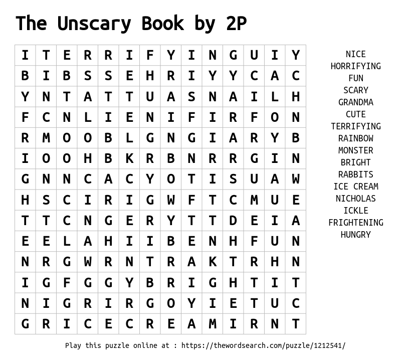 Word Search on The Unscary Book by 2P