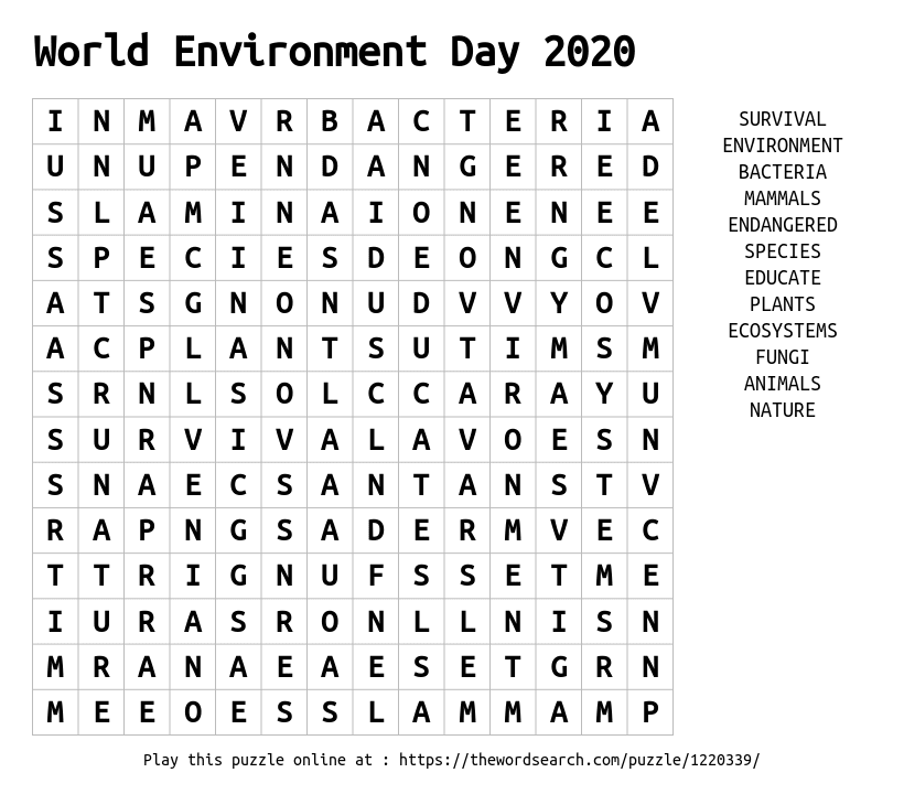 World Environment Day 2020 Word Search