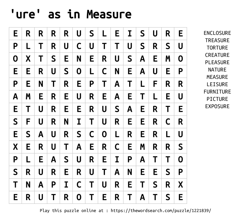 Word Search on 'ure' as in Measure