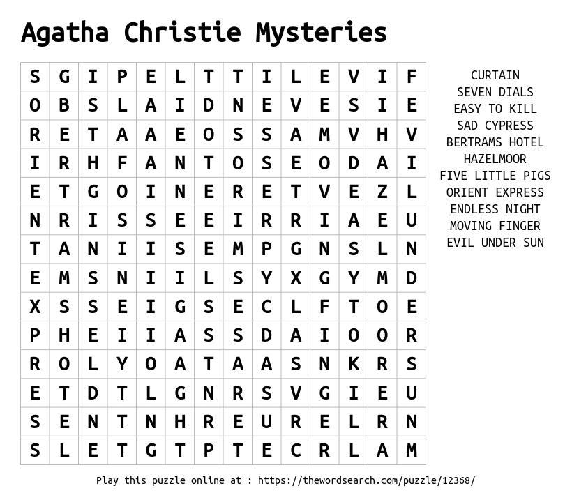 Download Word Search On Agatha Christie Mysteries