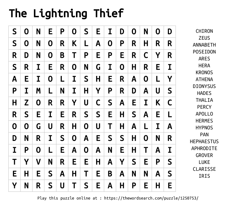 Word Search on The Lightning Thief 
