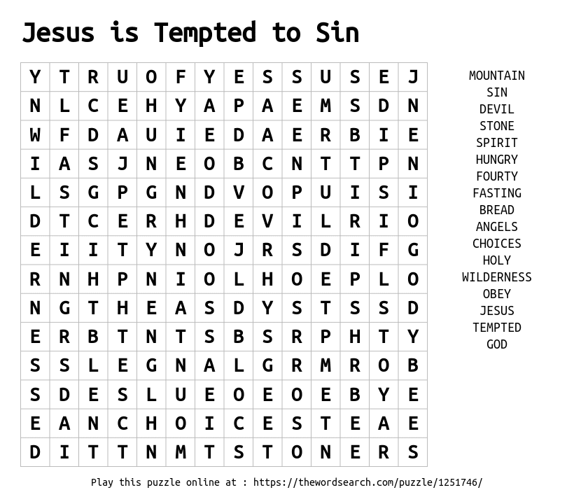 Download Word Search on Jesus is Tempted to Sin
