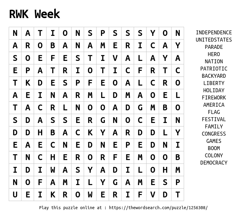 Word Search on RWK Week
