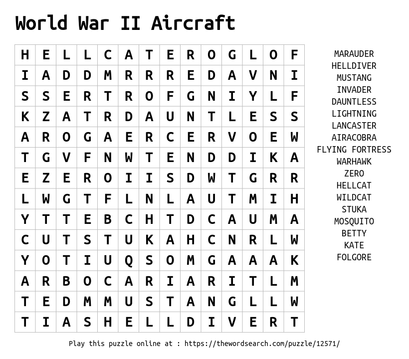 download word search on world war ii aircraft