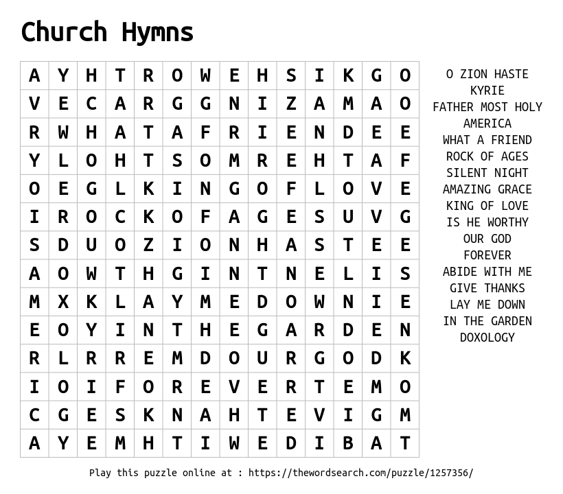 Download Word Search On Church Hymns