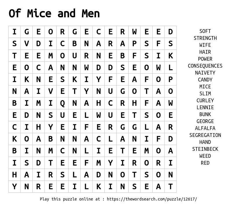 download word search on of mice and men