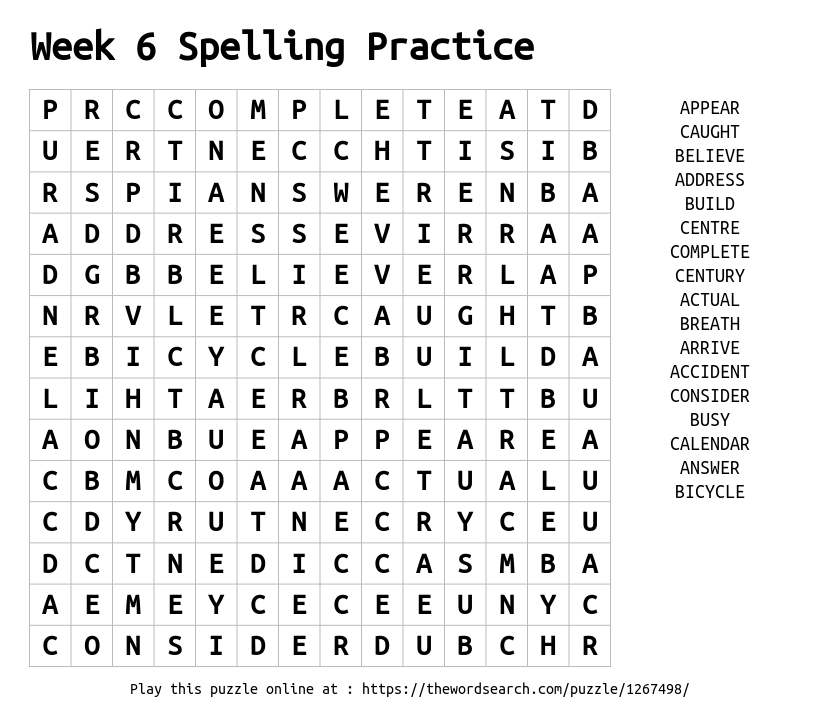 download word search on week 6 spelling practice