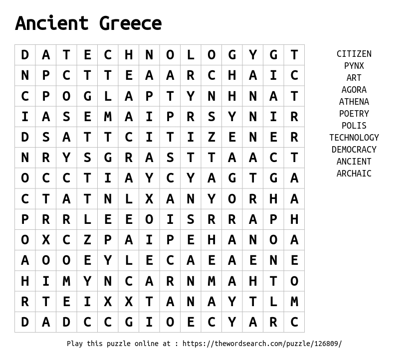 Ancient Greece Word Search