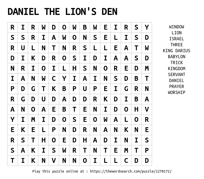 Download Word Search On DANIEL THE LION S DEN