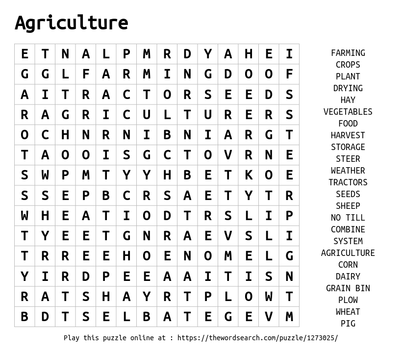 Agriculture Word Search