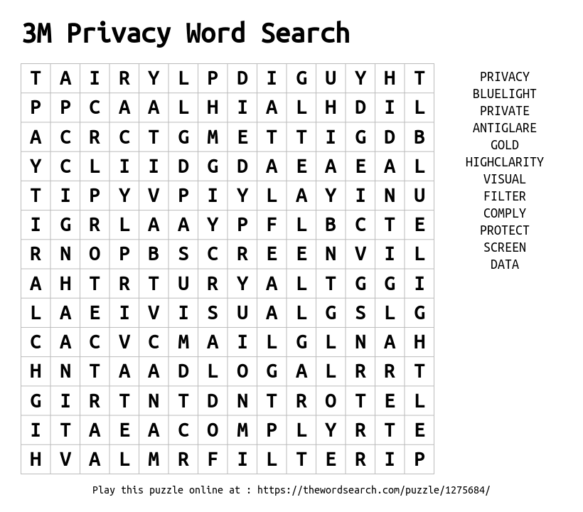 Download Word Search On 3m Privacy Word Search