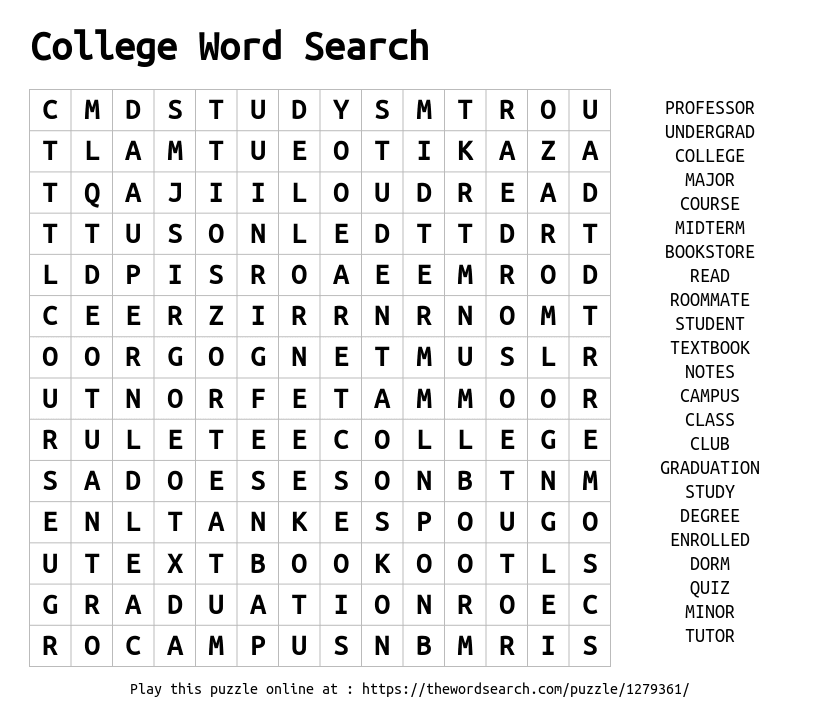 Download Word Search On College Word Search