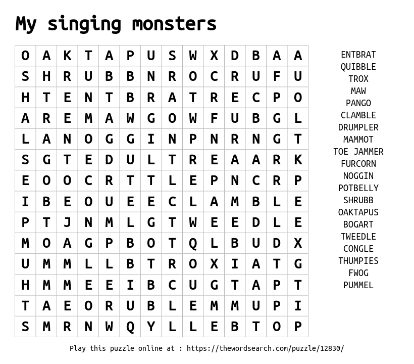 Download Word Search On My Singing Monsters