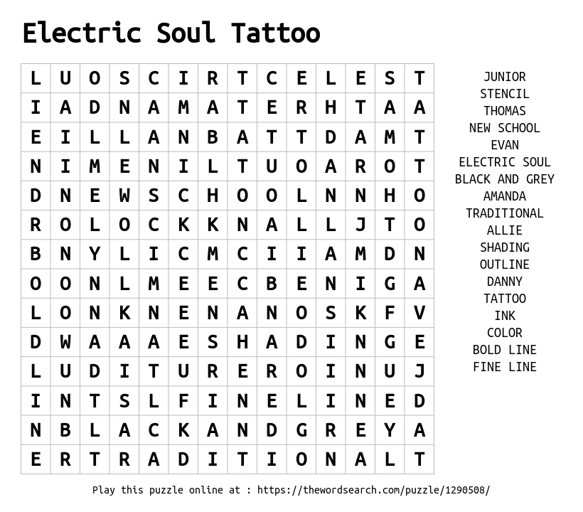 Tattoos Word Search  WordMint