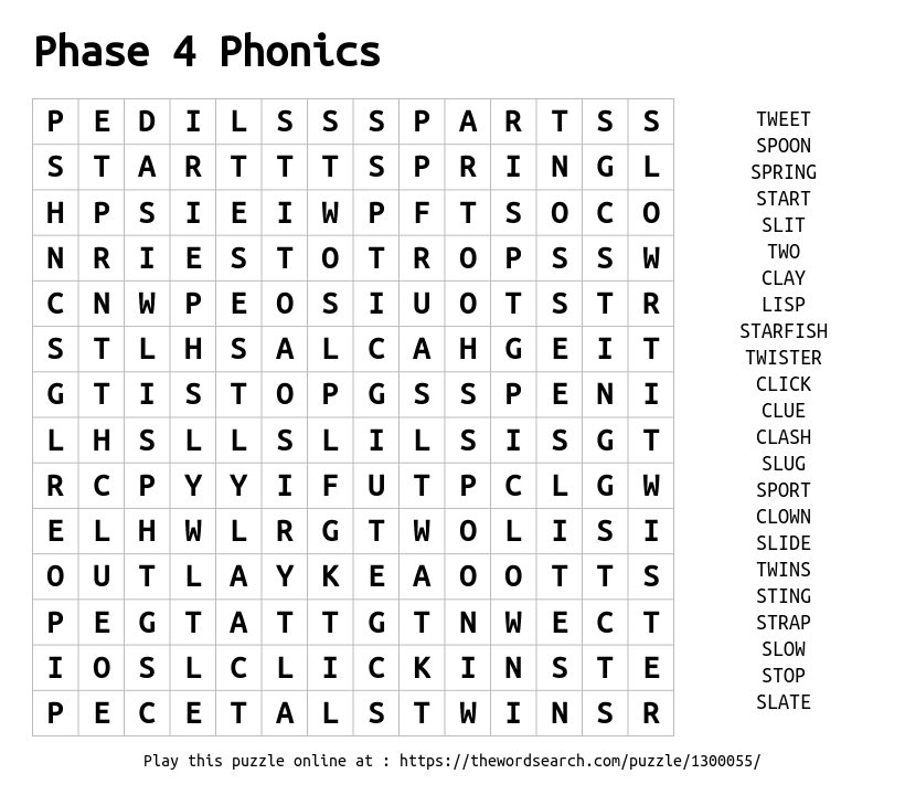 download word search on phase 4 phonics