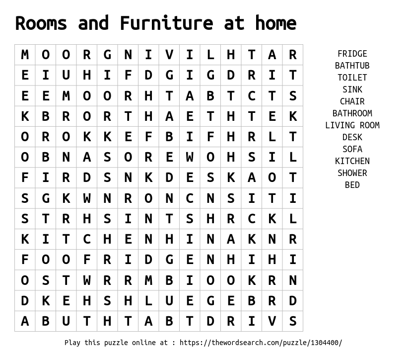 Download Word Search On Rooms And Furniture At Home