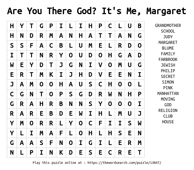 Download Word Search On Are You There God It S Me Margaret