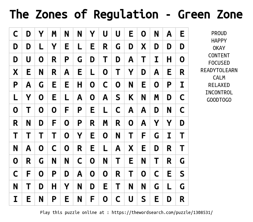 download word search on the zones of regulation green zone