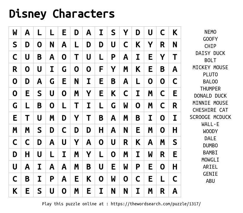 download word search on disney characters