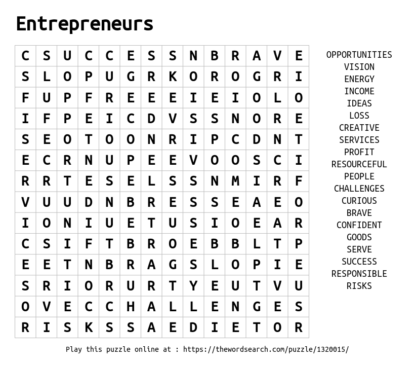 Word Search on Entrepreneurs