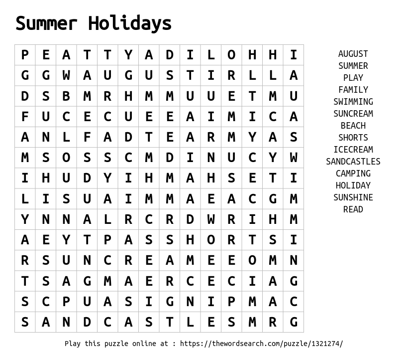 download word search on summer holidays