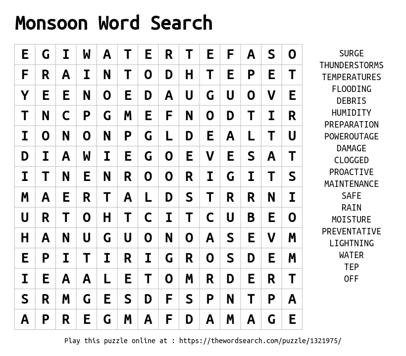 Download Word Search On Monsoon Word Search