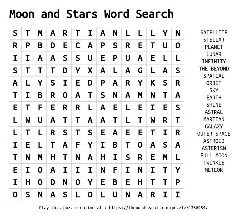 Download Word Search On Moon And Stars Word Search