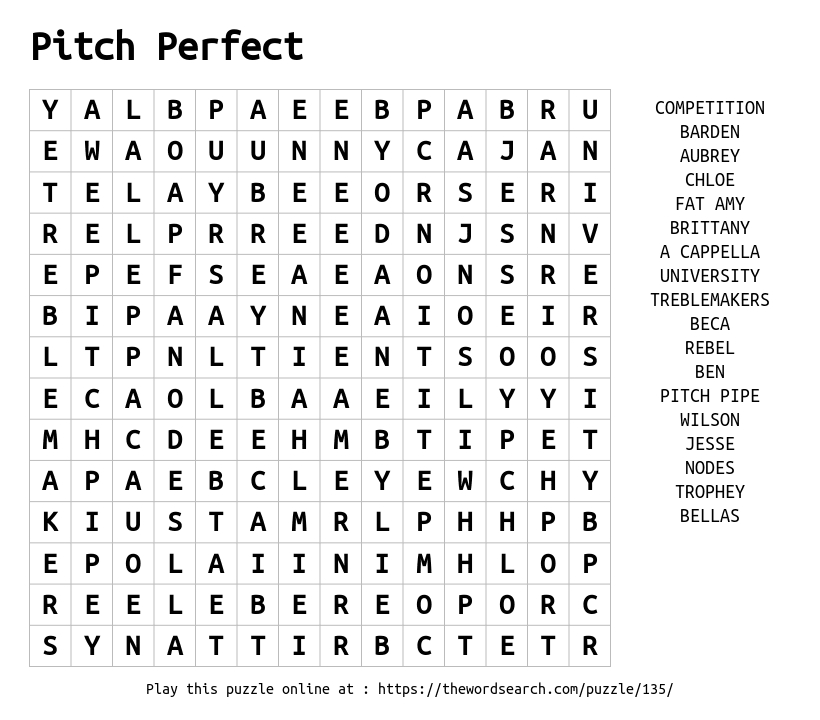 Word Search on Pitch Perfect