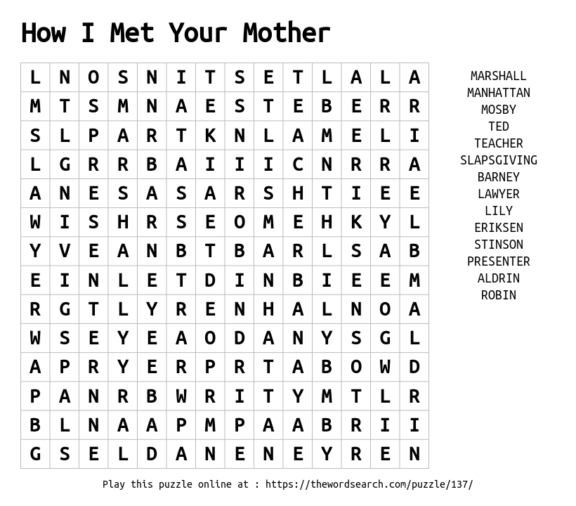 Word Search on How I Met Your Mother