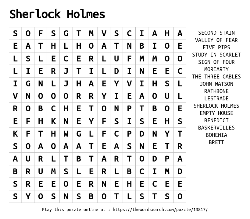 Download Word Search On Sherlock Holmes