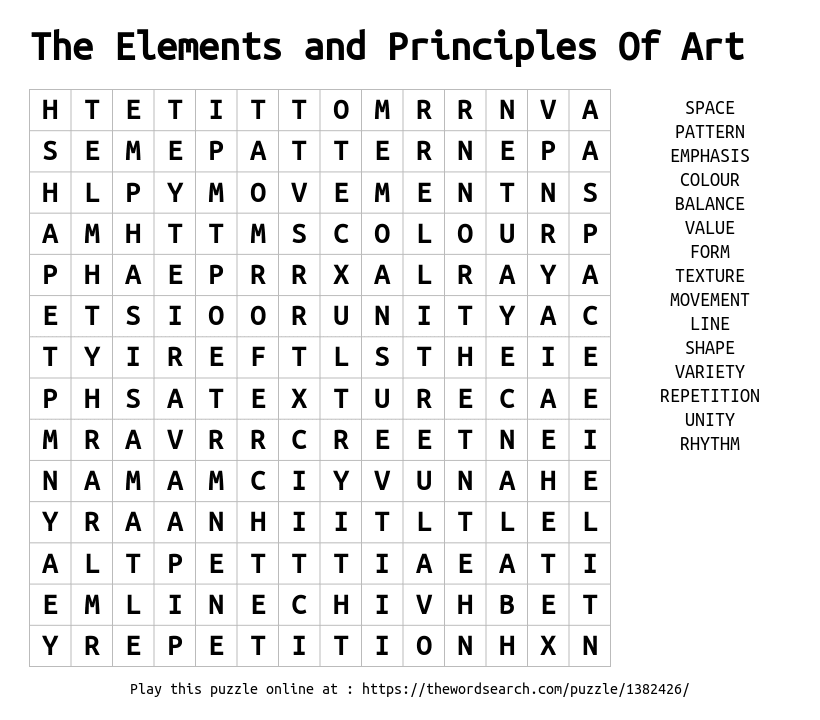 The Elements And Principles Of Art Word Search