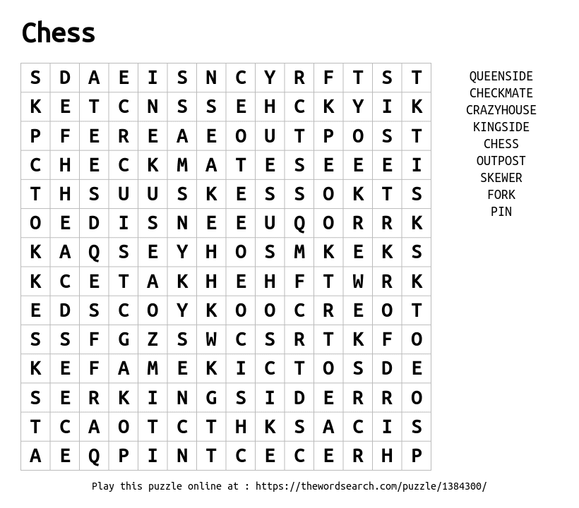 Chess Word Search Puzzle - PrintableBazaar