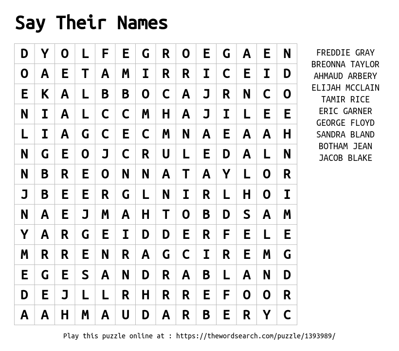 Word Search on Say Their Names